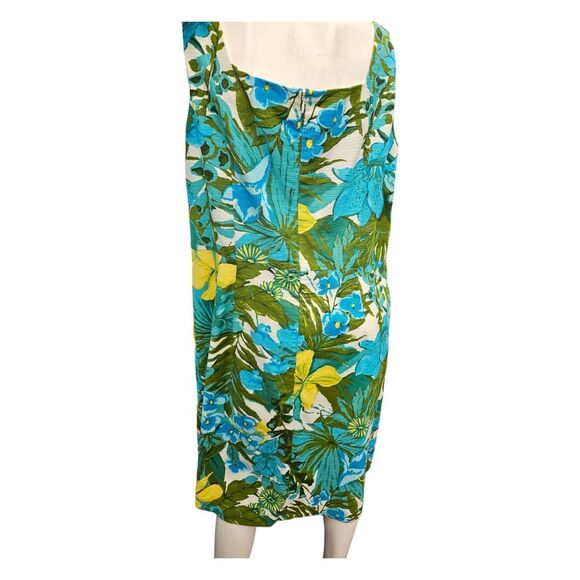 Talbots Dress SZ14W Blue Green Floral Pleat Front - Picture 4 of 8